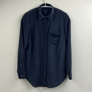 J. Crew Top Women's 00 Black 100% Silk Button Up Shirt Front Pocket Flowy Blouse